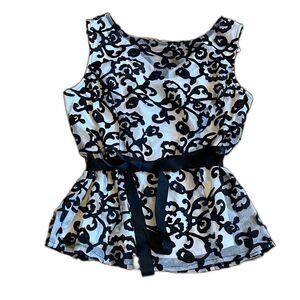 Onyx Nite Appliqué Sleeveless Blouse Ivory Black Large